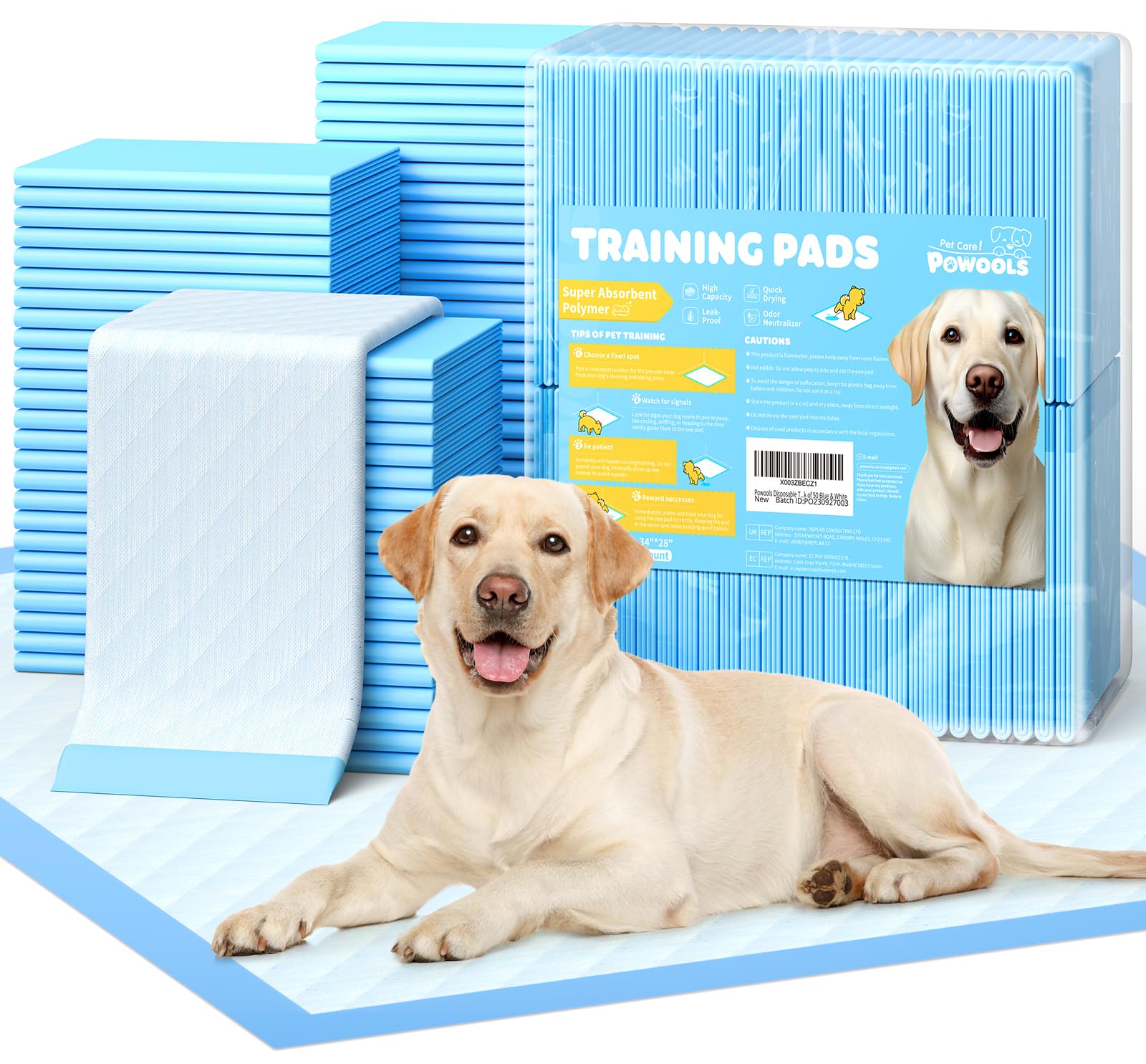 Photo 1 of 50-Pack X-Large Puppy Pads - 34" x 28" Pee Pads for Dogs Potty Training with Leak-Proof Quick-Dry Design, 6-Layer Wee Wee Pads for Dogs, Blue
