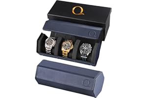 QWATCHBANDS Napa Leather Watch Rolls for Men - Hexagon Watch Roll Travel Case for Watches - Storage Organizer Genuine Leather with Velvet Interior Display