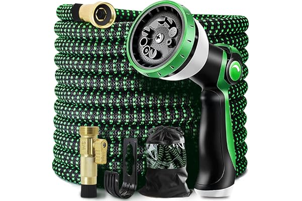 Expandable Garden Hose 25ft Flexible Water Hose, 10 Function Sprayer Nozzle, 3/4 Inch Solid Metal Fittings Lawn Yard Garden O