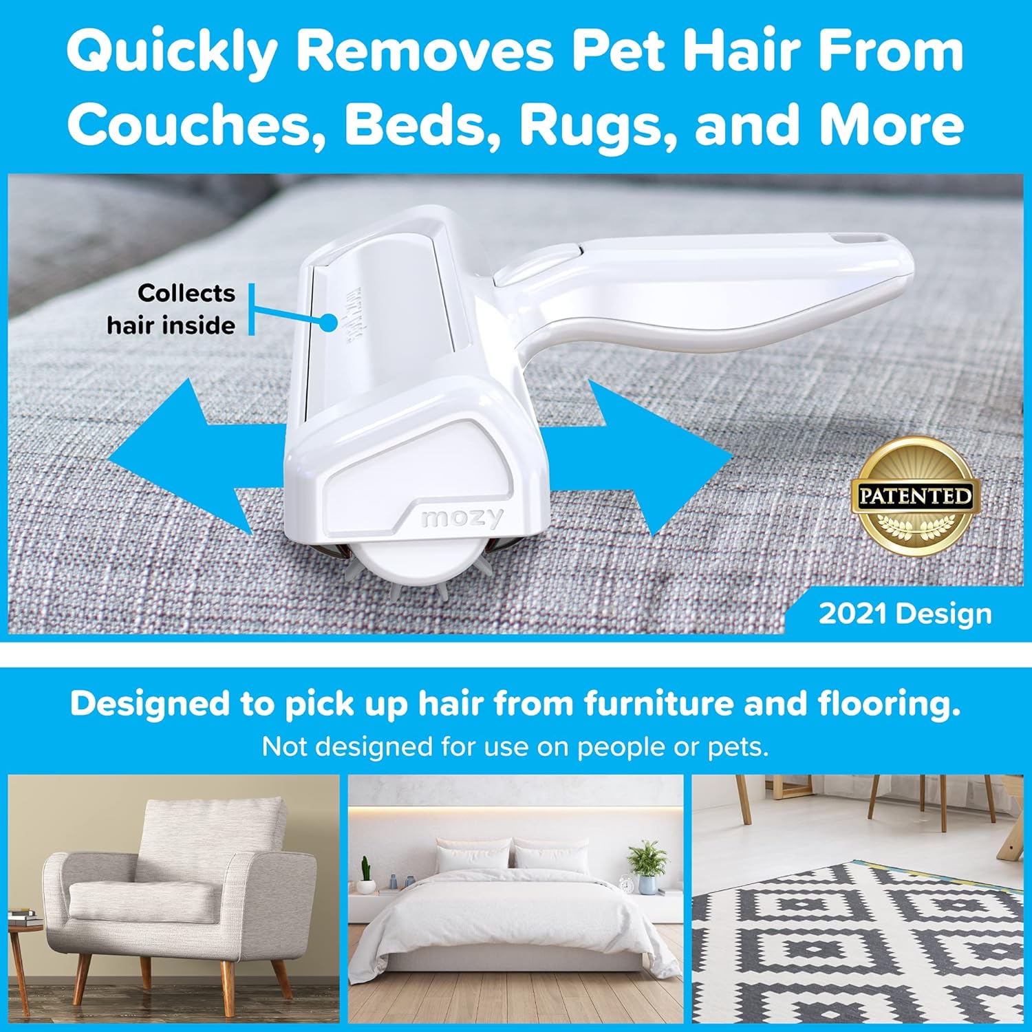 Mozy Roller Pro Dog Hair Remover and Cat Hair Remover (2021 Model) – Quickly Removes Pet Hair from Furniture – Easier to Use Than Vacuums, Brushes, Gloves, and Sticky Lint Rollers