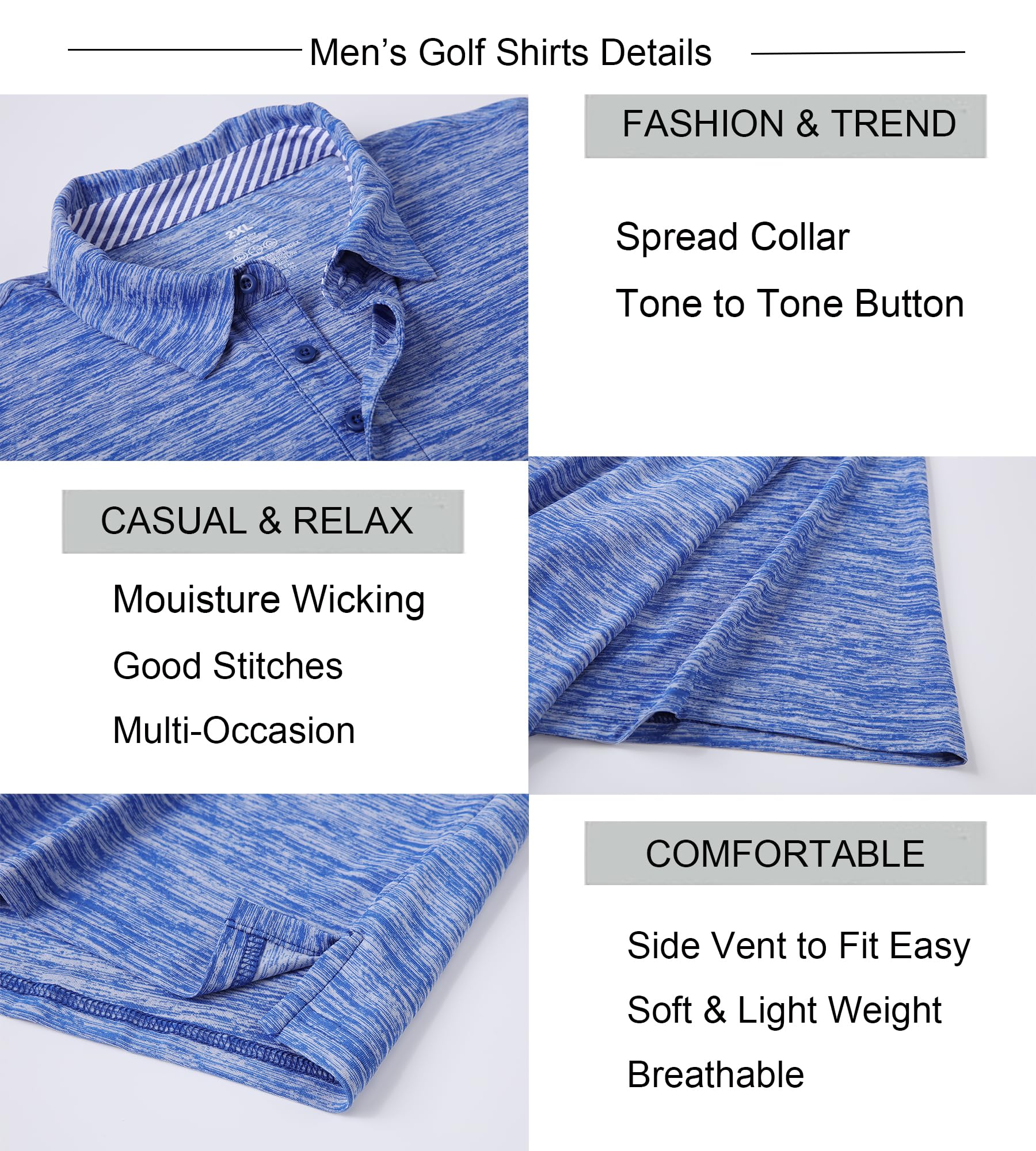 Alex Vando Mens Golf Shirt Moisture Wicking Quick-Dry Short Sleeve Casual Polo Shirts for Men