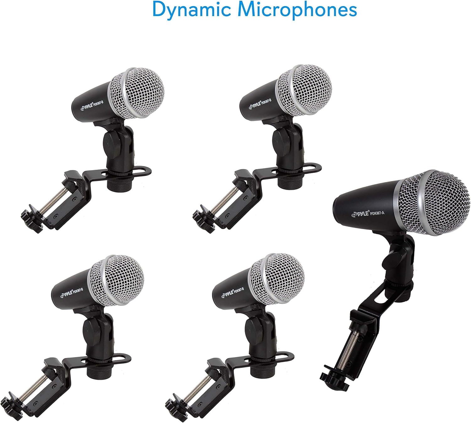 Dynamic Condenser Drum Microphone Kit - Kick Bass, Tom/Snare, and Cymbal 7-Piece Wired Mics Set - For Drums, Voice, Percussion Instrument - Mount, Thread Insert, Mic Holder, Case - Pyle PDKM12