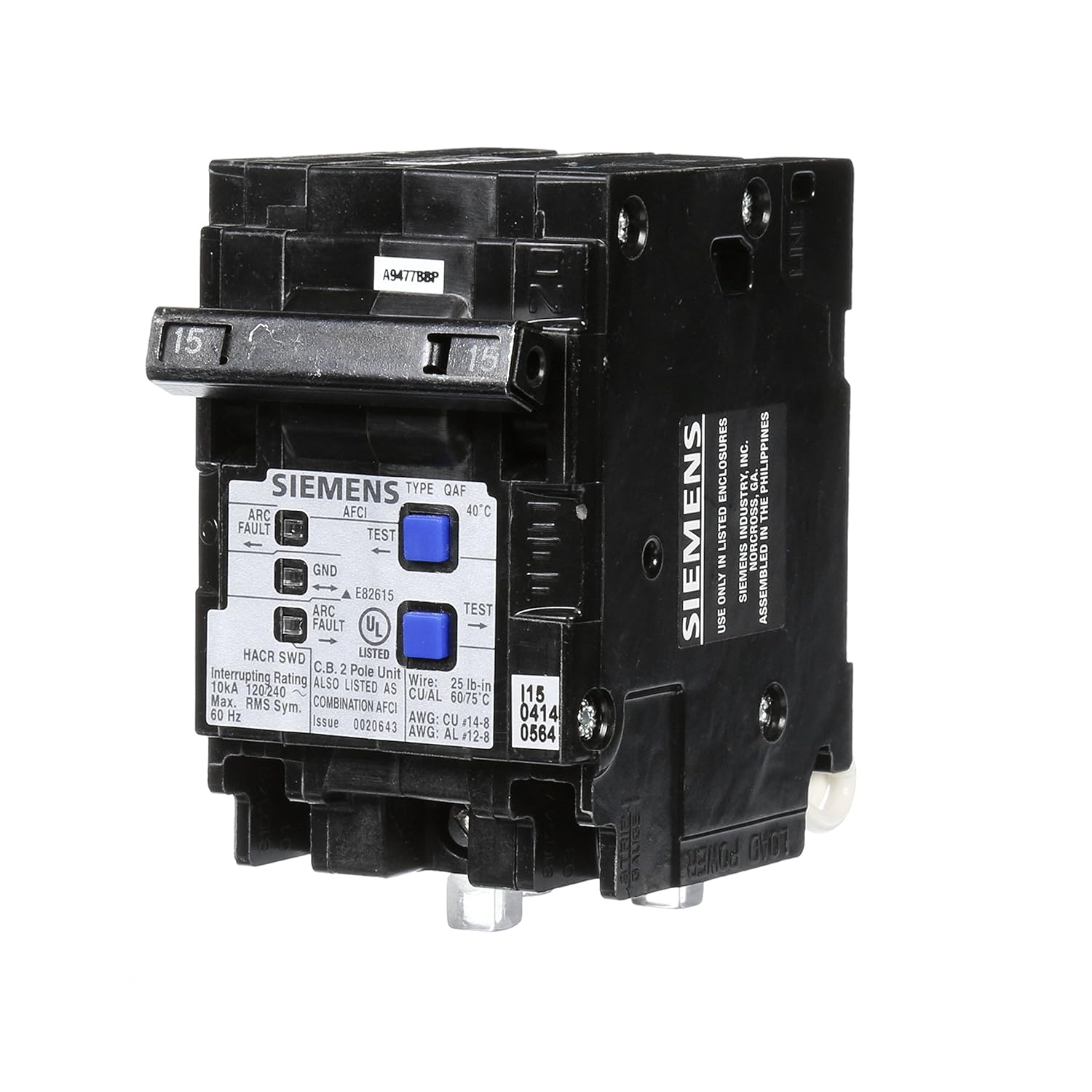 Siemens Q215AFCP 2-Pole 120-Volt combination type arc fault circuit  interrupter - Circuit Breaker Panels - Amazon.com