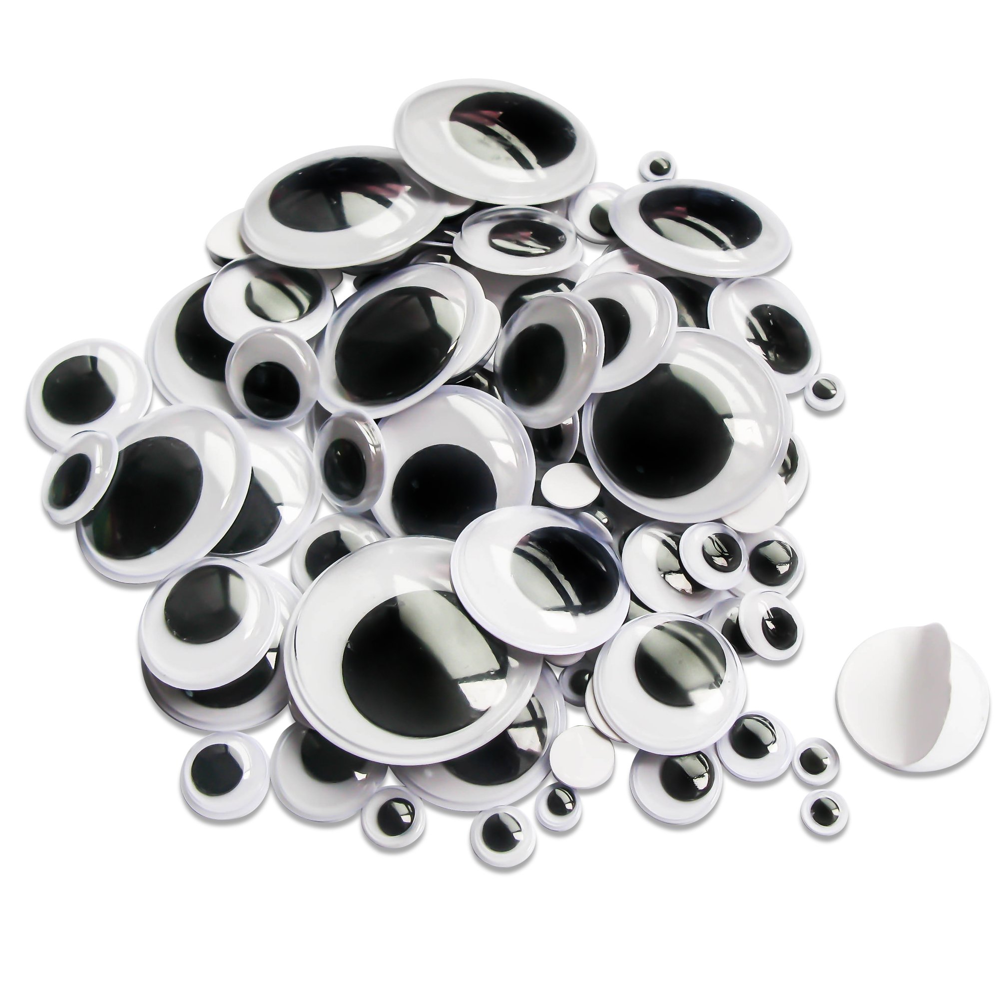 TOAOB 100pcs 6mm to 35mm Wiggle Googly Eyes with Self Adhesive White Round Sticky Wobbly Eyes Plastic Craft Eyes for Soft Doll Making Plush Crochet