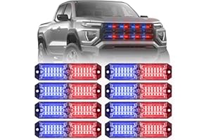 ELECHOI 8pcs 12-LED Emergency Strobe Light Ultra Slim Grille Flashing Warning Light Kit for Vehicles and Trucks (Red/Blue)