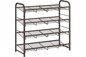 SONGMICS Stackable Shoe Rack, 4 Tier Metal Shoes Rack Storage Shelf, Holds up to 20 Pairs Shoes, Adjustable Slanted Shelves Tower Organizer for Closet Entryway Small Spaces, Bronze