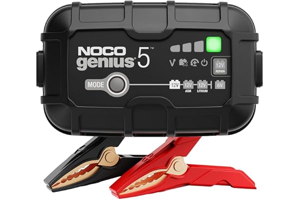 NOCO GENIUS5: 5A 6V/12V Smart Battery Charger – Automatic Maintainer, Trickle Charger & Desulfator with Overcharge Protection