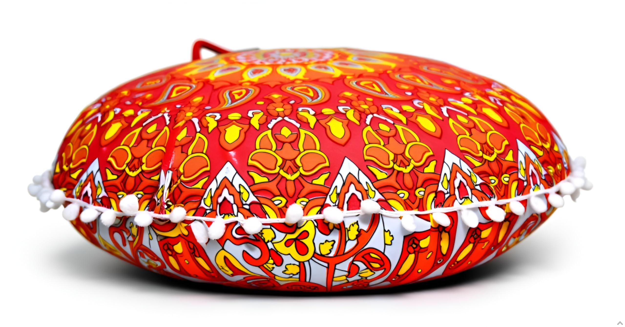 Round Mandala Floor Pillow Cover Seating Cushion Throw Case Hippie Decorative Bohemian Ottoman Pouf Cover, Pom Pom Pillow Cases,Boho Indian 22 Inches (Orange Star)