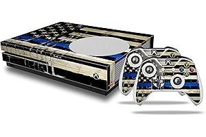 WraptorSkinz Decal Vinyl Skin Wrap Compatible with Xbox One S Console and Controllers - Painted Faded Cracked Blue Line Stripe USA American Flag