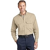 Bulwark FR Men's Flame Resistant 7 oz Cotton/Nylon ComforTouch Button Collar Uniform Shirt, Khaki, 3X-Large