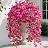 Serwalin Artificial Hanging Flowers for Outdoors Decoration, 4PCS UV Realistic Resistant Silk Artificial Fake Plants Outdoor for Porch Patio Balcony Planter Garden Yard Decor (Hot Pink,4PCS)