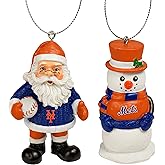 FOCO - MLB Officially Licensed 3.5" St. Nick Santa & Snowman 2 Pack Holiday Xmas Christmas Tree Team Hanging Ornament Set (New York Mets)