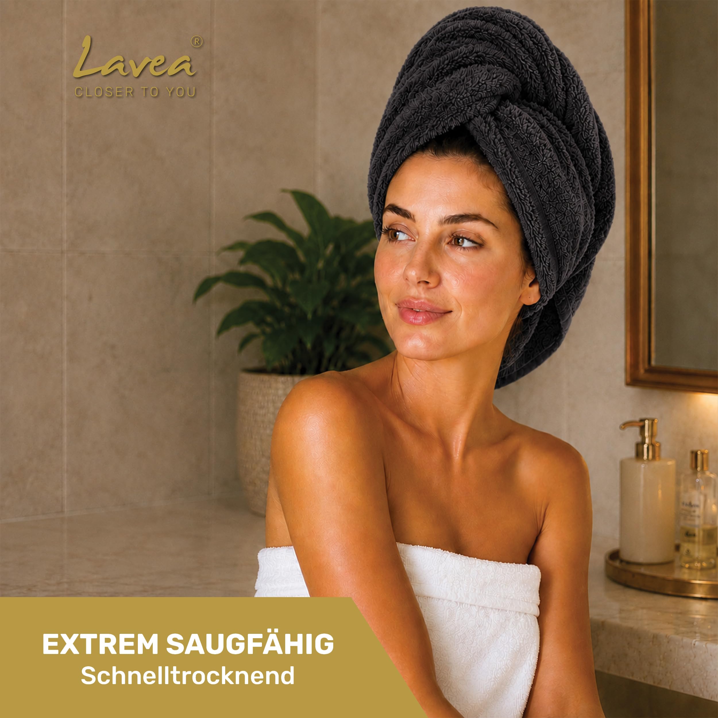 Lavea® 4er Set Handtücher 50x100 cm, Elena Frottiererie, 100% Baumwolle, Saugstark & Weich, Handtücher Set, Waschbar, Trocknergeeignet, Gäste Handtücher, Frottierhandtuch - Anthrazit 5