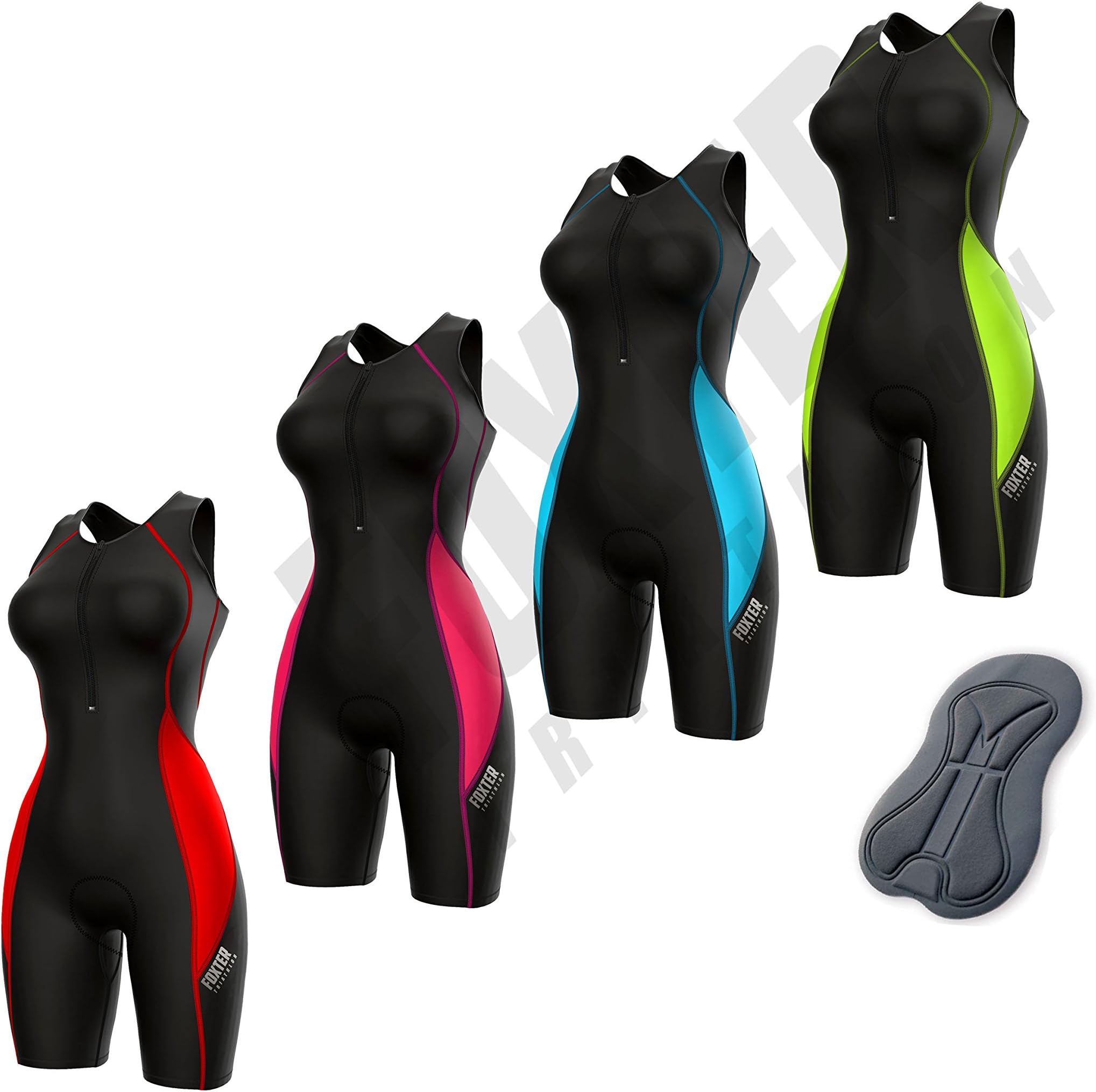Foxter Womens Performance Triathlon Suit Padded Compression Tri Suit Running Swimming Cycling Skin Suit