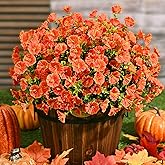 Waipfaru Fall Flowers Artificial for Decoration, 12 Bundles Fake Mums, UV Resistant Artificial Petunias Plants for Outdoors, Home Decor Planter Porch Decoration, Pot Not Include, Orange