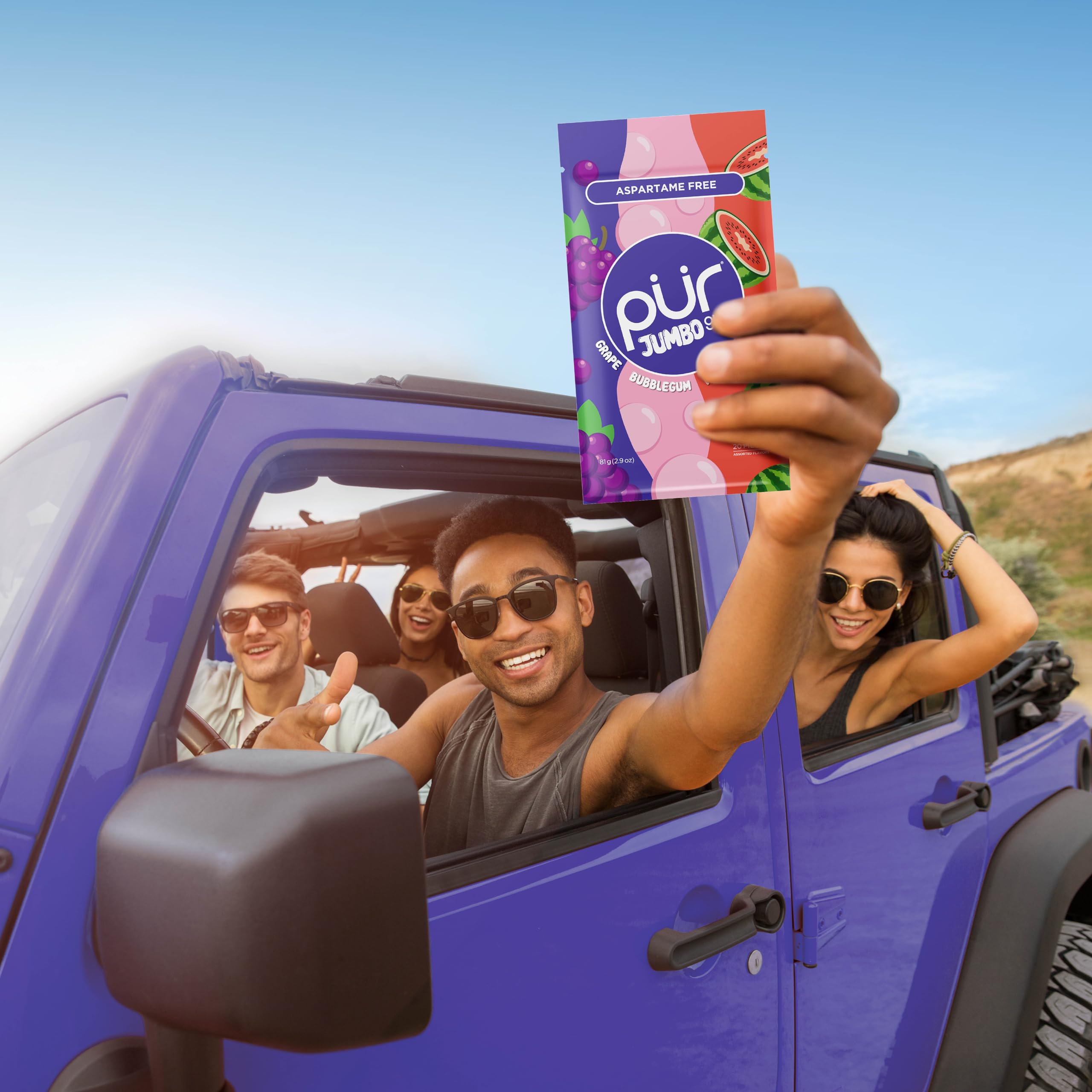 PUR Jumbo Gum | Aspartamfreier Kaugummi | Mit Xylit | Natürlicher Bubblegum, Grape, Watermelon Geschmack, 20 Stück (3er Pack) 5