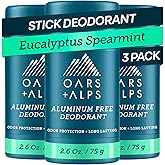 Oars + Alps Aluminum Free Deodorant for Men | Long Lasting Odor Protection, Clear & Free of White Residue, Anti-Chafing Smooth Glide, Dermatologist Tested, Eucalyptus Spearmint, 3pk, 2.6oz