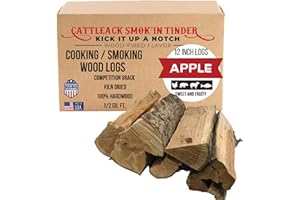 Cattleack Smok'in Tinder Logs, Cooking, Smoking, Grilling, Master BBQ - USA Smoking Wood Logs, 12" Length, Up to 3" Wide, Comes in 12"x12"x6" Box, 1/2 Cu. Ft., Secret to Smoky Perfection (Apple)
