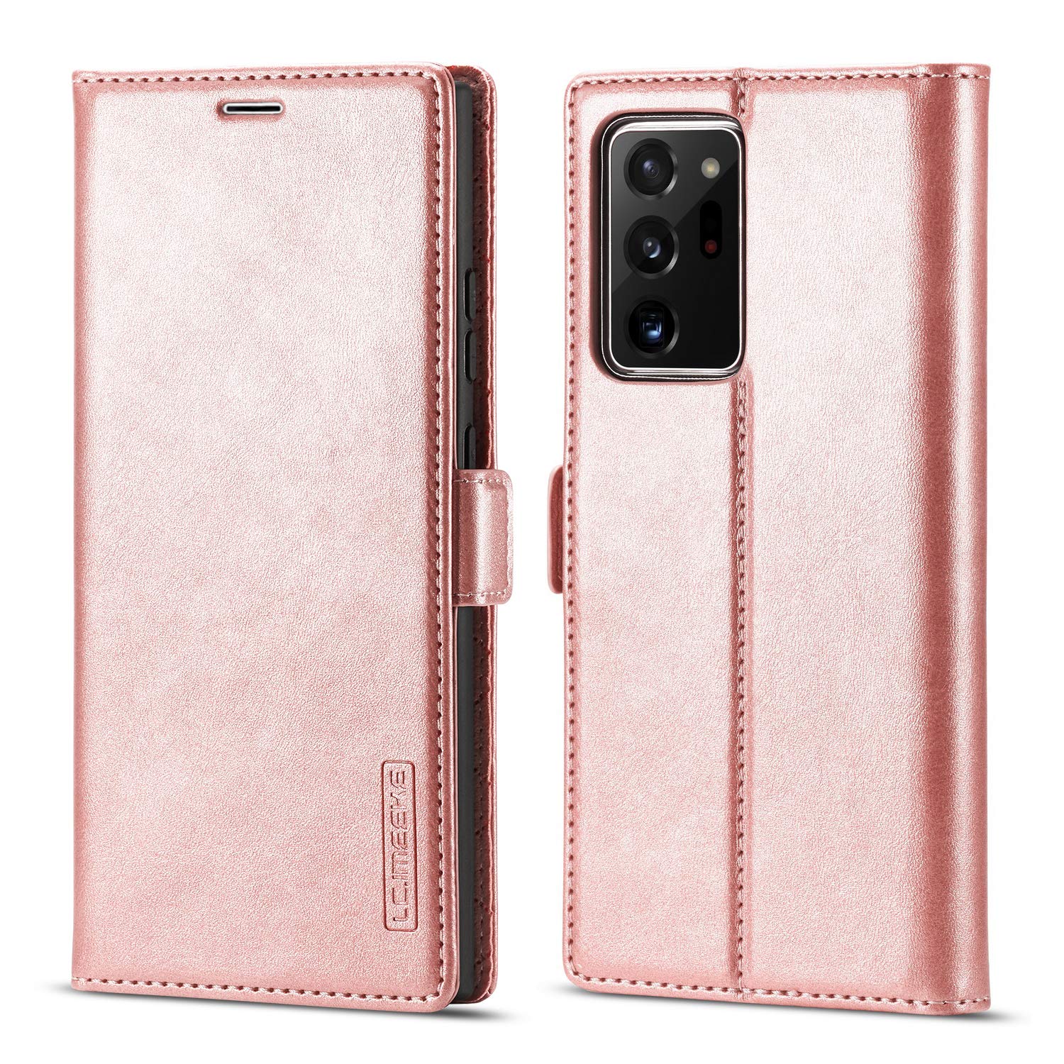 QLTYPRI Case for Samsung Galaxy Note 20 Ultra, Vintage Matte Leather Wallet Case Card Slot Kickstand Magnetic Shockproof Flip Folio Book Case Cover for Samsung Galaxy Note 20 Ultra - Rosegold