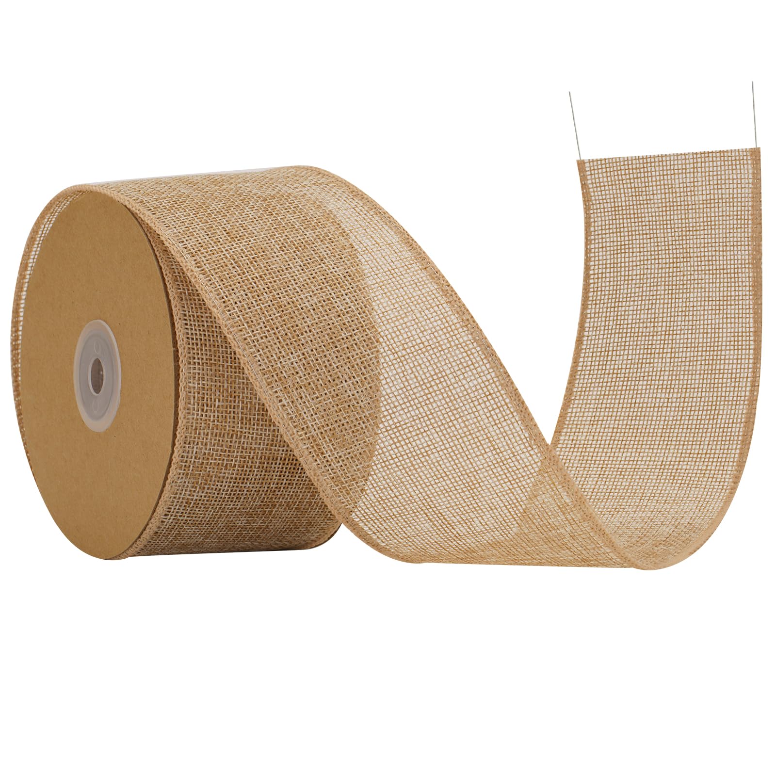 G2PLUS 6.4cm Brown Wired Burlap Ribbon: 10m Hessian Ribbon for Bows Wreaths Making, Crafting, Gift Wrapping, Christmas Decoration