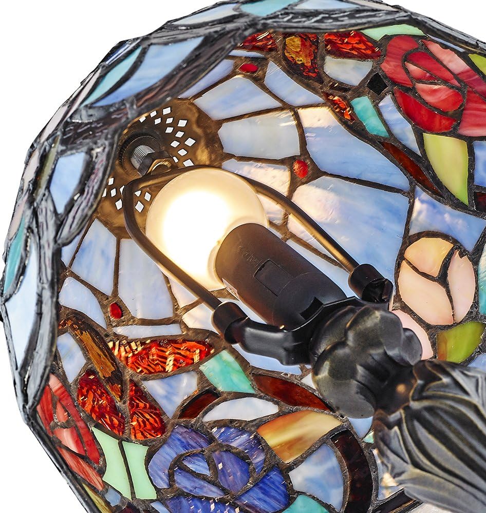 Humming Bird Tiffany Lamp with Colourful Stained Glass Shade by Happy Homewares, Multi-coloured, 36cm (H) x 22cm (W) x 22cm (D) - Image 4