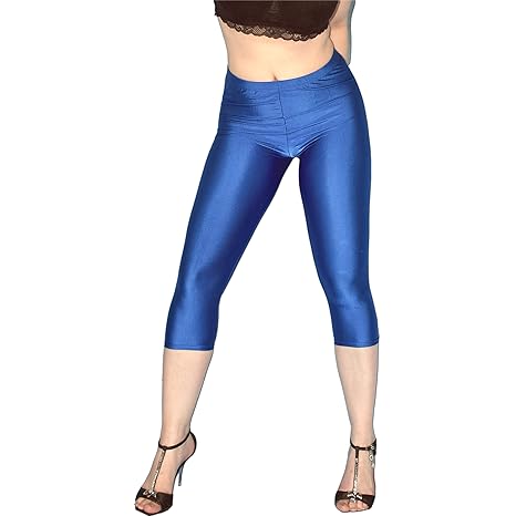 Glänzende Capri Leggins in verschiedenen Farben (blau, S)