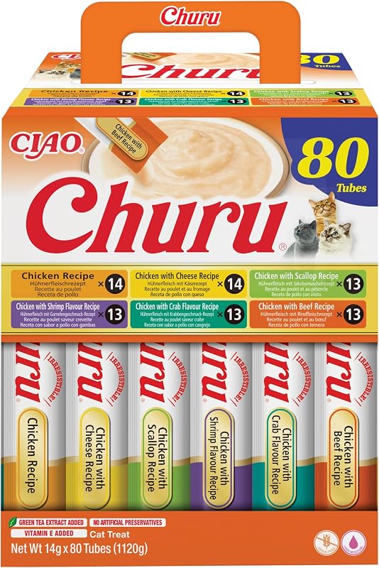 Churu Snack para Gatos, Multipack Sabor Pollo, 80 Sticks x 14g