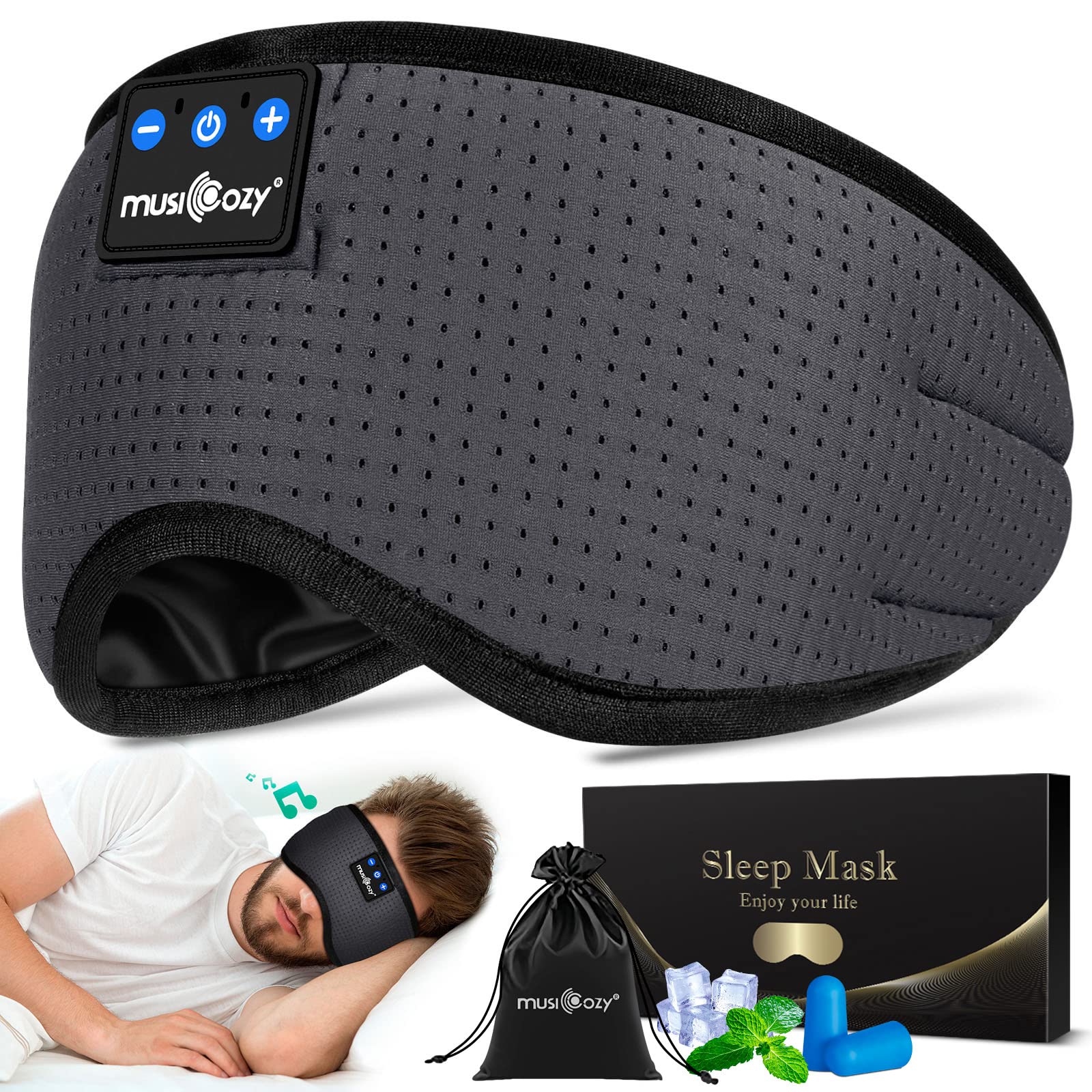 Photo 1 of MUSICOZY Sleep Headphones Bluetooth 5.4 Breathable Sleeping Headphones Sleep Mask, Wireless Eye Mask Sleep Earbuds for Side Sleepers Men Women Office Travel Cool Tech Gadgets Gift