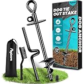Dog Tie Out Stake, Dog Stakes for Outside Camping/Yard/Beach | Anti-Rust Dog Anchor for Large Dogs up to 250 lbs, 360&deg; Swivel Ground Anchor for Dog Cable/Leash/Lead Tether/Chain