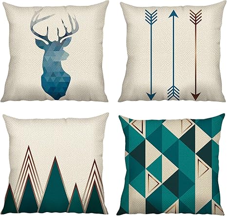 bonhause juego de 4 funda de cojin 45x45cm geometrico estilo nordico algodon lino fundas de almohada para cojines decorativos para sofa cama coche