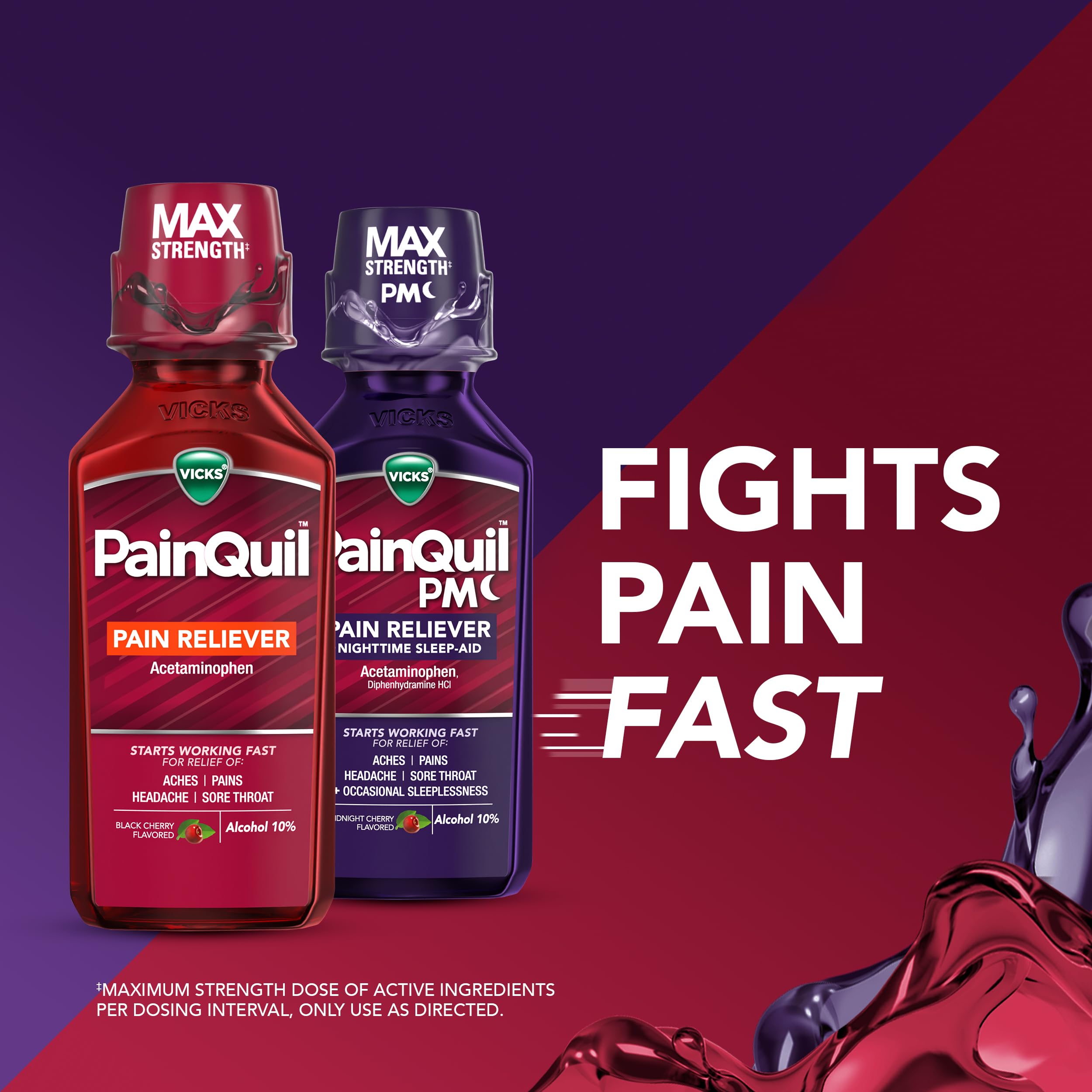 Vicks PainQuil & PainQuil PM Pain Relief Liquid, 1000mg Acetaminophen, 2x12 oz