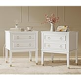 Huuger 27.6 Inch Tall Nightstand with Charging Station, USB-C Port, Larger Night Stand Set of 2, Bedside Table with 2 Drawers