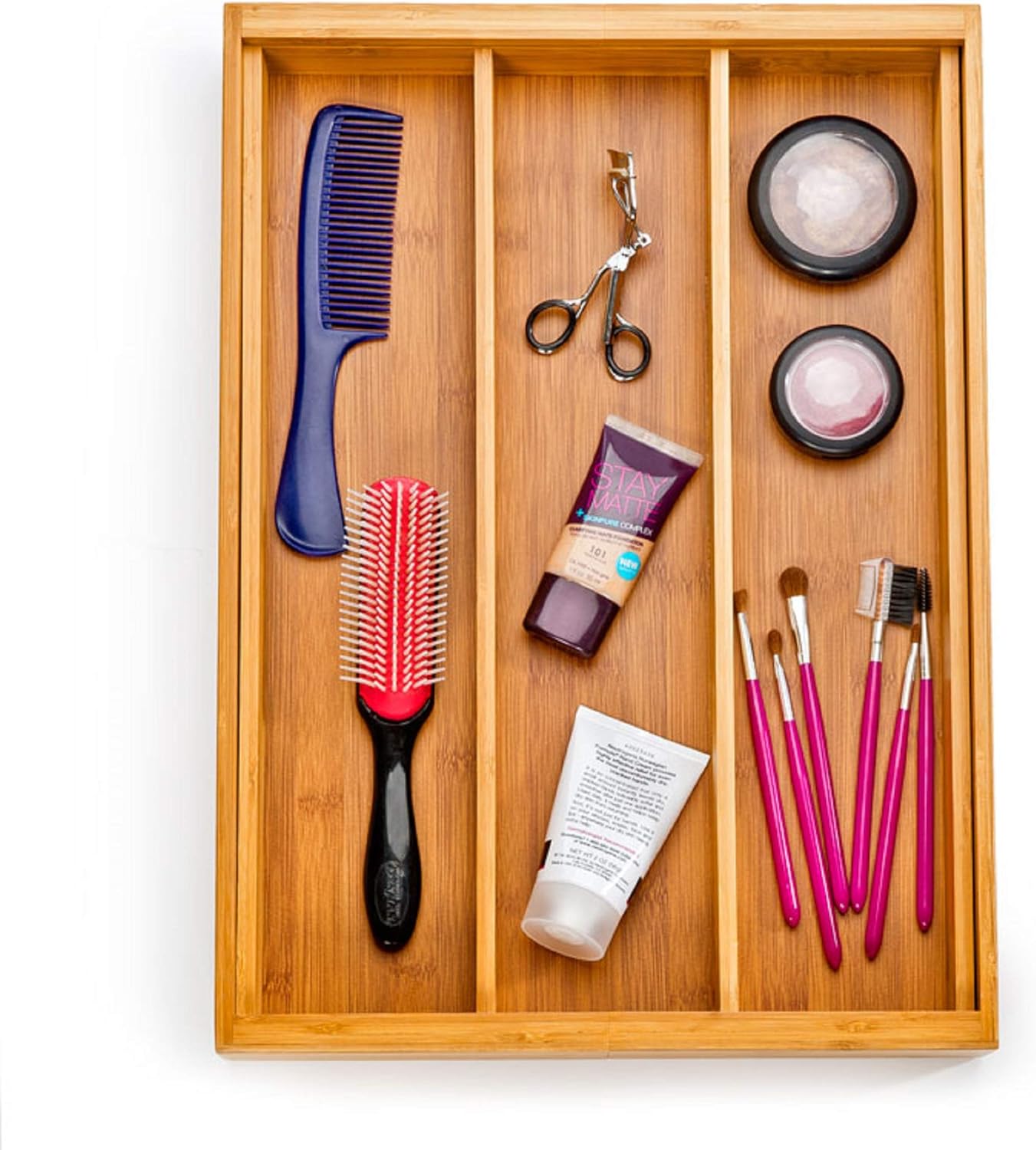 Seville Classics Bamboo Box Kitchen Utensil Drawer Organizer & Home, Office Tool Holder Storage Organizer, Expandable Tray (5 Compartment): Home & Kitchen