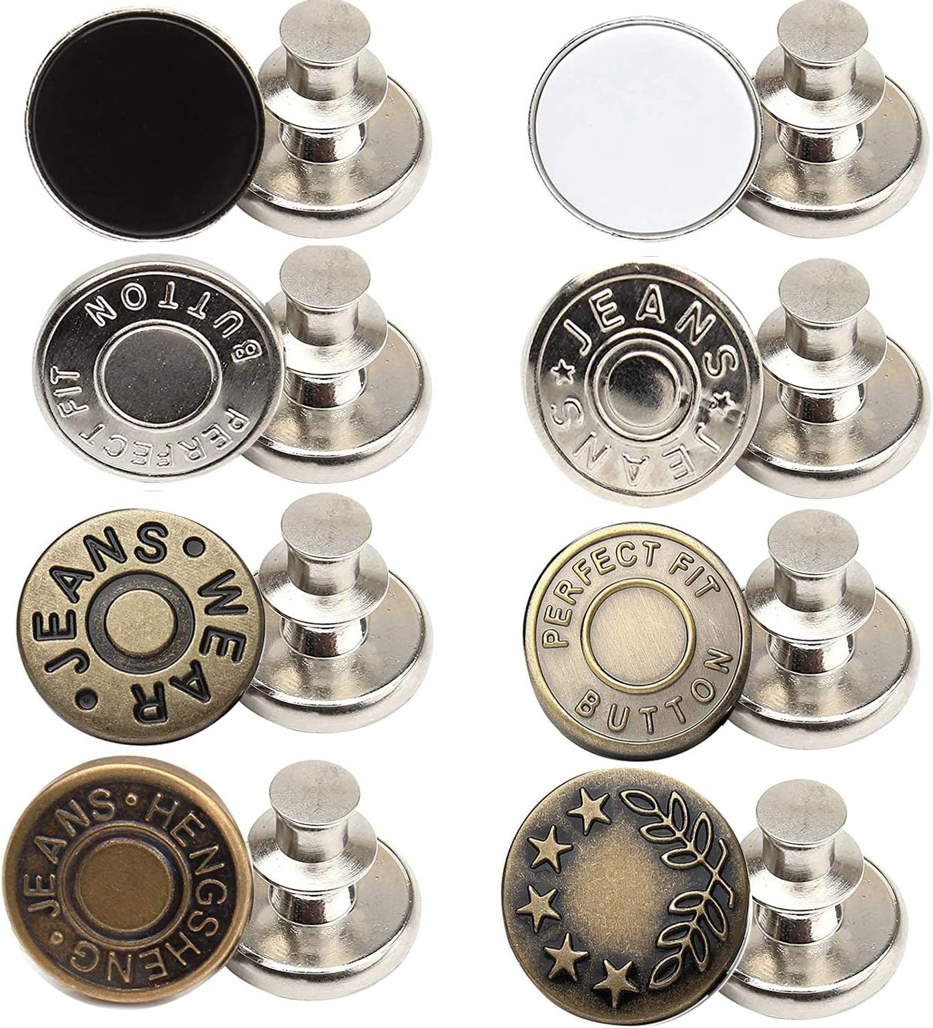 8PC Instant Button, Button Pins for Jeans Replacement Jean Buttons
