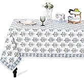 Ridhi Hand Block Print Mughal Buta Blue Square Cotton Tablecloth 60" x 60" Reusable Table Cover Decorative Everyday Use for Dining, Farmhouse, Home Gift for Spring, Easter, Valentine
