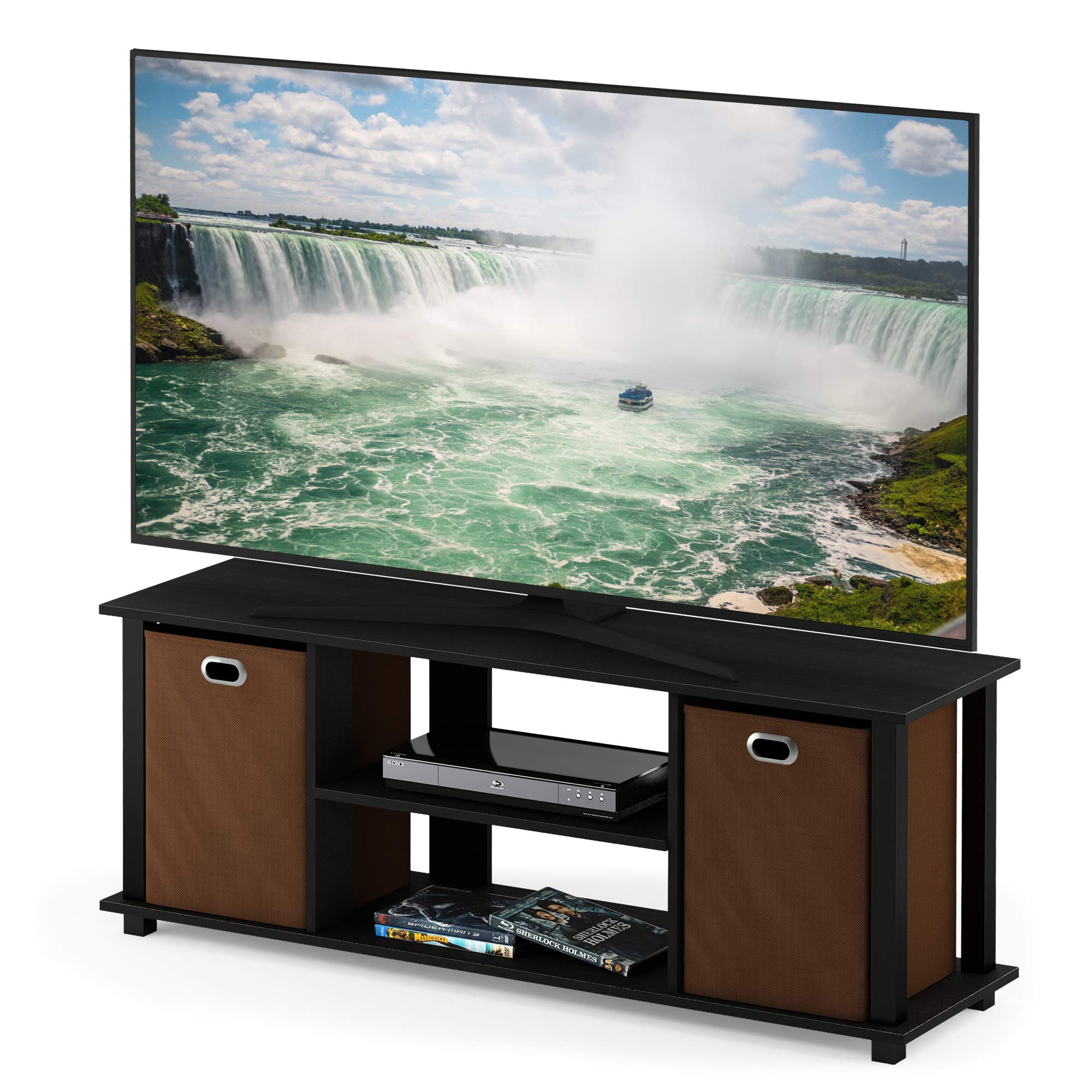 Furinno ECON TV Stand, Entertainment Center, TV Console for TV up to 46 Inch with Storage Bins, for Living Room, Bedroom, Americano