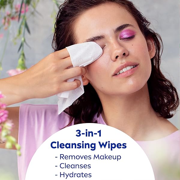 NIVEA 3IN1 CARING CLEANSING WIPES FOR FACE AND EYES, EFFECTIVE AS A WATERPROOF MAKEUP REMOVER, GENTLE FACIAL CLEANSER FOR DRY AND SENSITIVE SKIN, 40 CT