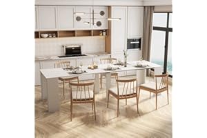 Boloni 20"-118" White Extendable Dining Table for 2-12 People, Modern Transformer Table, Space-Saving Extra Long Folding Dining Table, Multifunctional Conference Meeting Table