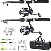 OLOLYAP Fishing Pole Combo 2PCS Telescopic Fishing Rod and Aluminum Reel Combos with Carrier Bag Sea Saltwater Freshwater Fishing Rod Reel Kits