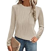 Am Direct Womens Tops Trendy Dressy Casual Long Sleeve Crewneck Basic T Shirts Solid Loose Textured Blouses