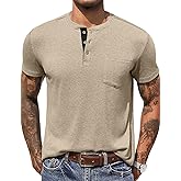 COOFANDY Men's Henley Shirts Short Sleeve Button T Shirt Casual Summer Basic Tee Tops with Pocket