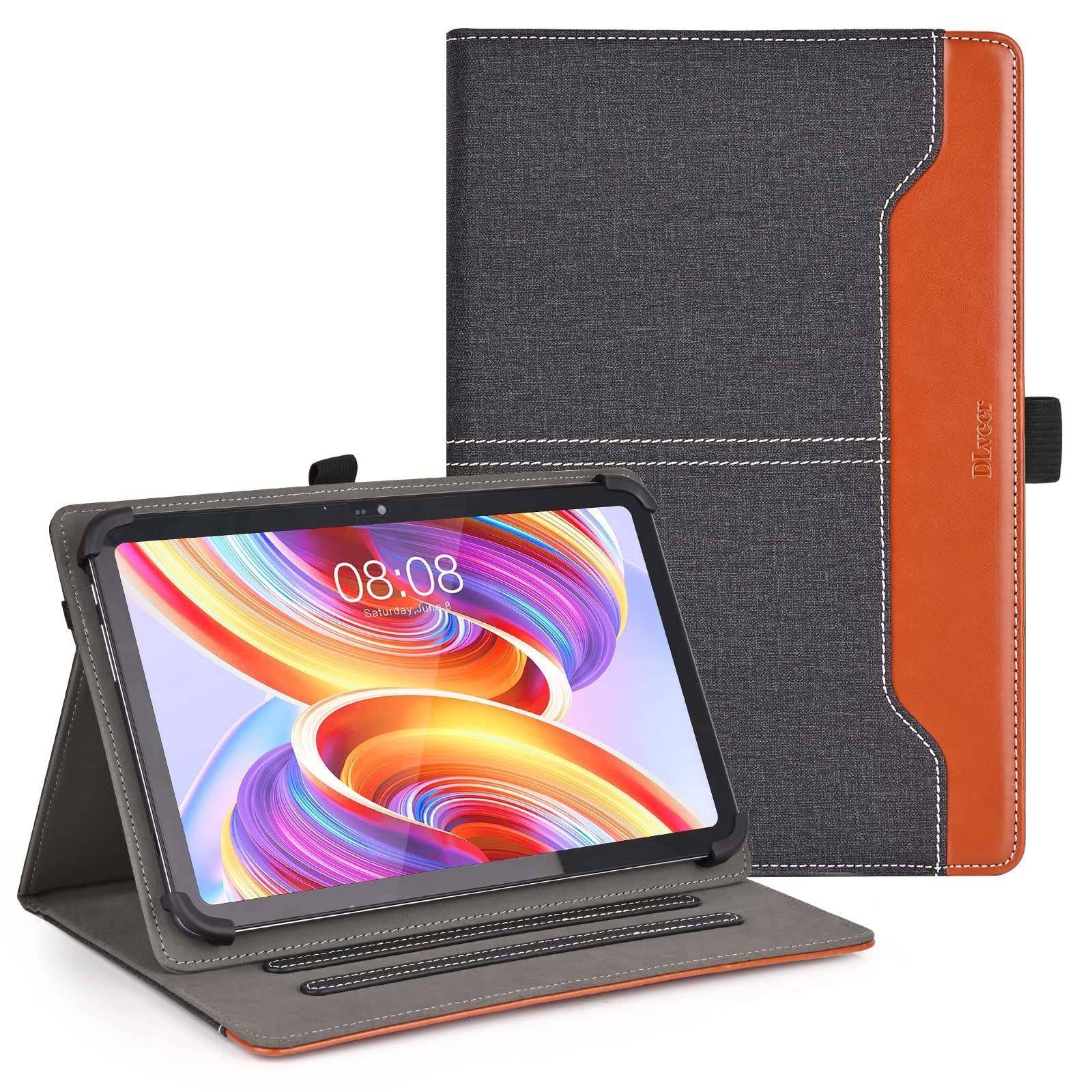 DLveer Universal Case for Tablet 10-11 Inch, Compatible with SVITOO/TABWEE/MUISOO/PRITOM/Whitedeer/Gleeso/Hasskya/Byxsb/Doogee/Teclast Tablet 10-11", Multi-Angle Viewing Stand PU Leather Cover, Black