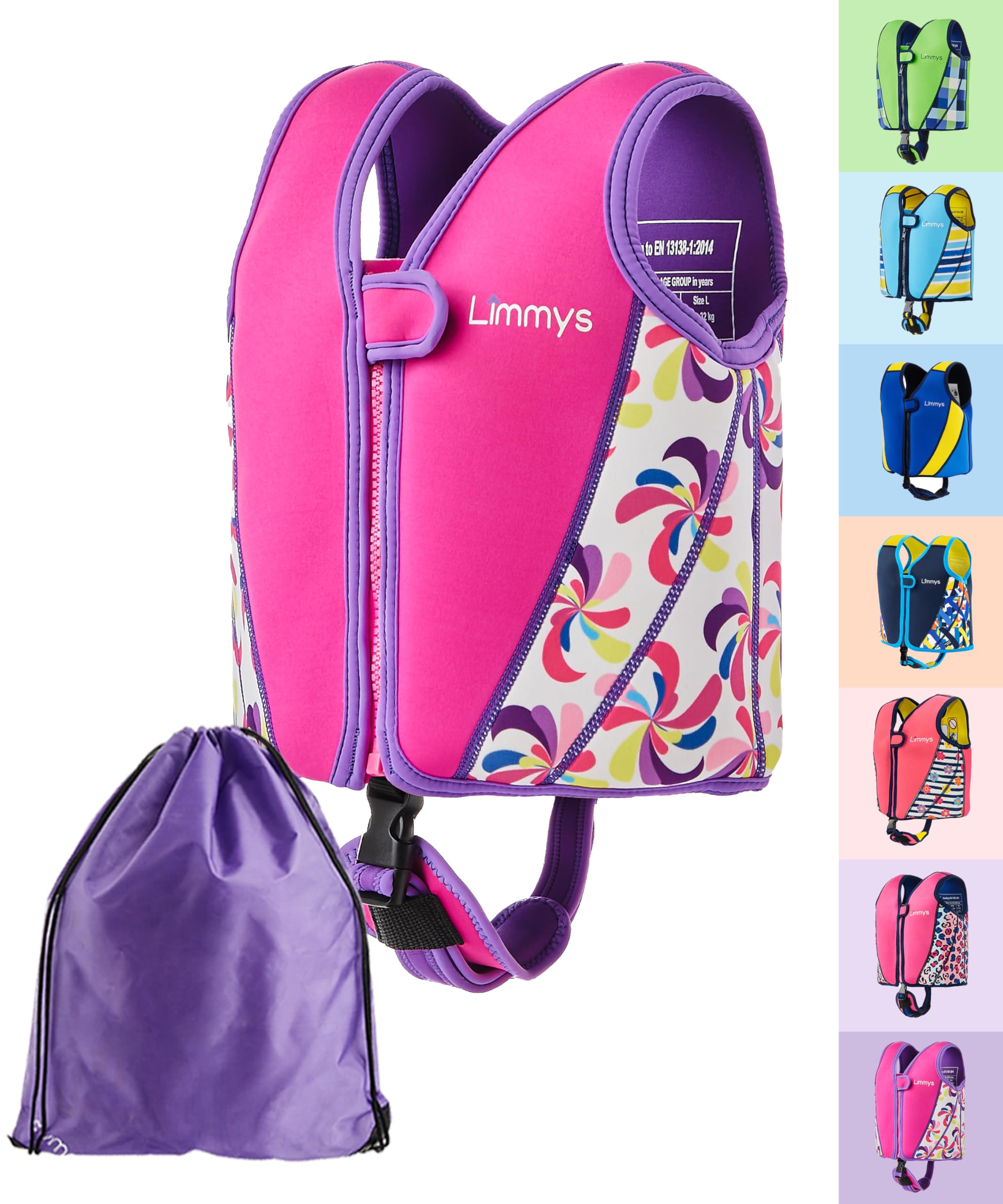 Limmys Swim Vest for Toddlers & Kids – Adjustable Buoyancy Swimming Aid, CE Safety Certified, Award-Winning Parent-Approved Design, Soft Neoprene Comfort, Secure Durable Design, Carry Bag Included