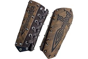 HiiFeuer Medieval Embossed Arm Bracers, Retro Faux Leather Knight Arm Gauntlets, Vintage Renaissance Arm Guards (Brown B)