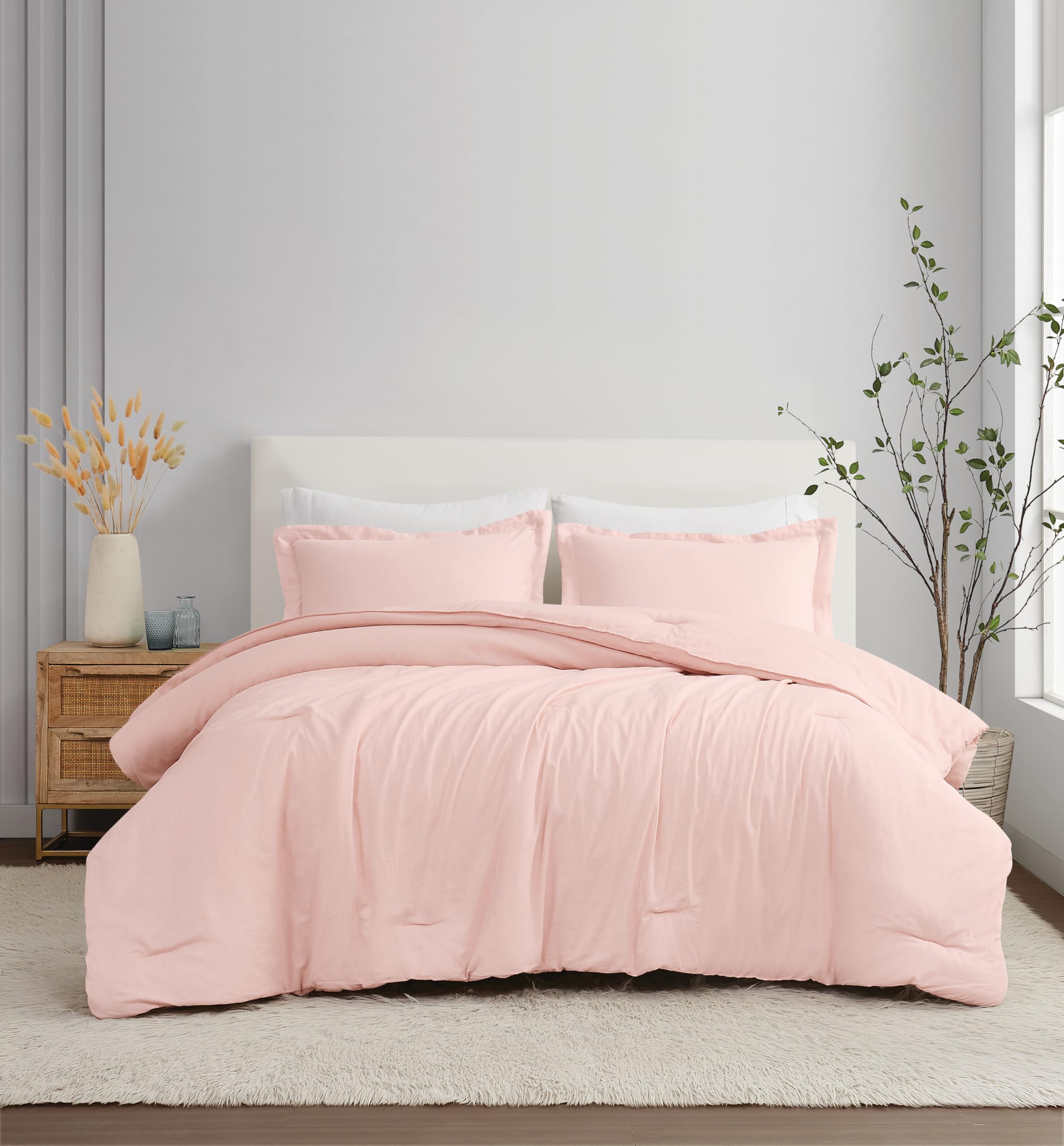 Photo 1 of Brooklyn Loom Flax Linen Blush King 3 Piece Comforter Set, Solid Color Themed, Oeko-TEX Certified Confidence