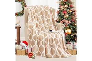 Homemate Heated Blanket Electric Throw - 50“x60“ Heating Blanket with 10 Fast Heat Levels 8 Hours Auto Off Soft Cozy Flannel Over-Heated Protection ETL Certification Keep Warming in Home