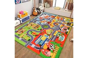 Car Rug for Kids, Car Play Mat Carpet, Extra Non-Slip Traffic Road Rug for Kids, City Map Educational Car Mat for Playroom Bo