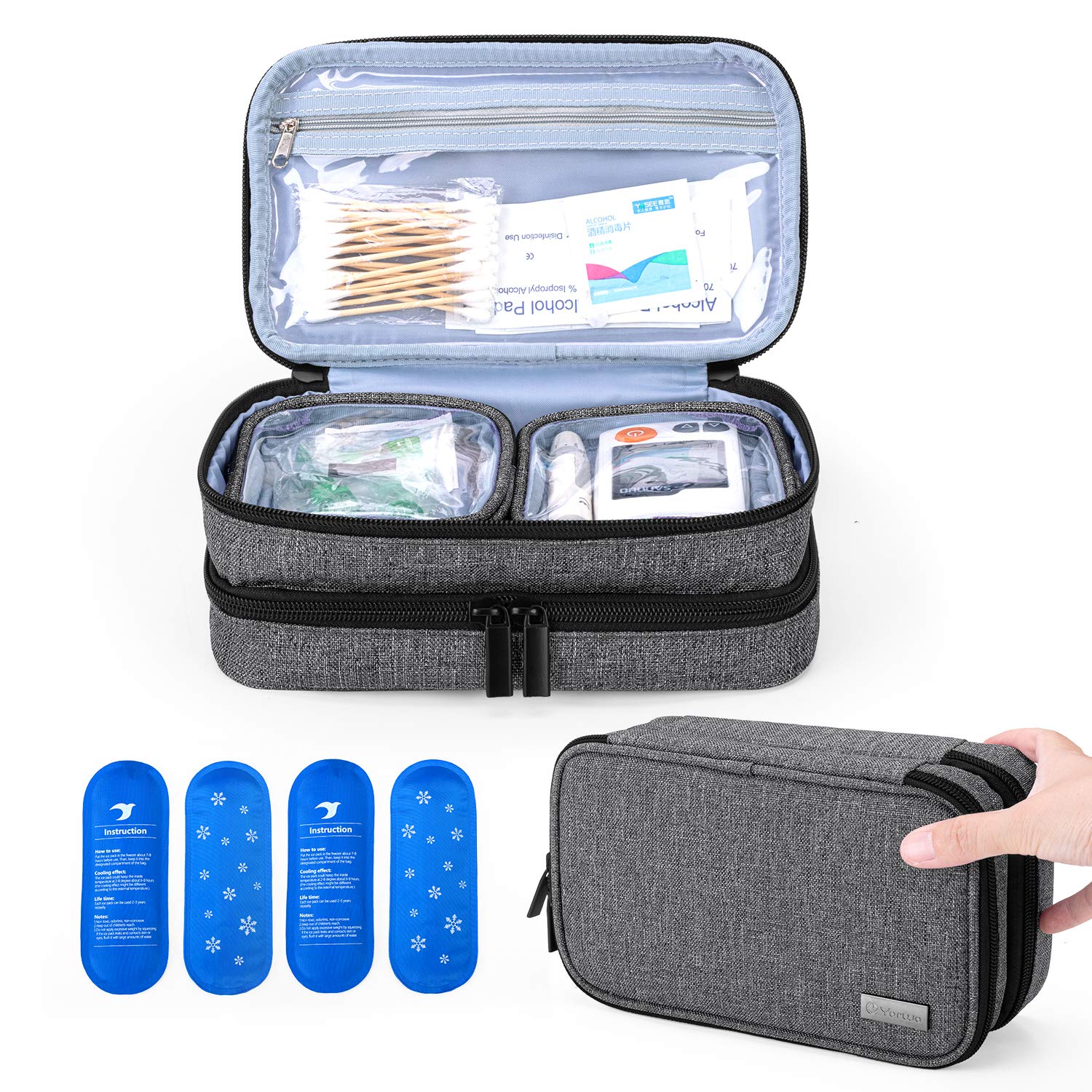Yarwo Insulin Cooler Travel Case, Double-Layer Monjaro Travel Case with 4 Ice Packs, Diabetic Supplies Organiser for Insulin Pens, Blood Glucose Monitors, Black