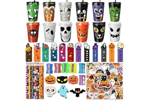 HABDJILTY 194 Pcs Halloween Stationery Set, Halloween Party Favors Bulk with Plastic Cups Pencil Eraser Stickers Gift Goodie Bag Stuffers, Treats Non Candy School Office Classroom Party Gifts Supplies