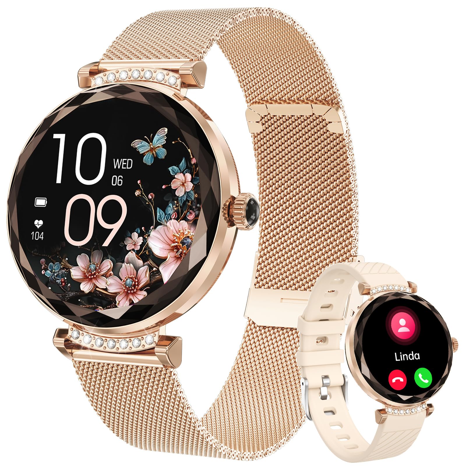 Photo 1 of Smart Watch for Women, 1.19" AMOLED Ultra-Clear Screen Activity Trackers with Heart Rate/Sleep/SpO2 Monitor, Smartwatch for iPhone/Samsung/Android, 113 Sport Modes Waterproof Fitness Watch Rosegold